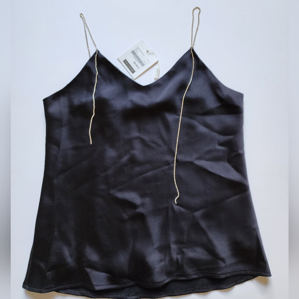 SERPIL Siyah Top with Crystal Spaghetti straps size 42